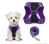 PawSailor Extra Small Dog Harness Step-in No Pull Soft Mesh Padded Adjustable Puppy Harness Lead Set Reflective Plaid Pattern with Safety Buckle, Easy Wear Pet Vest for Cats, Chihuahua, Purple XXXS