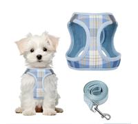 PawSailor Extra Small Dog Harness Step-in No Pull Soft Mesh Padded Adjustable Puppy Harness Lead Set Reflective Plaid Pattern with Safety Buckle, Easy Walk Pet Vest for Cats, Chihuahua, Blue XXS