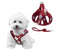 PawSailor No Pull Medium Dog Harness with Lead Set Adjustable Plaid Pattern Step in Mesh Padded Dog Vest Harness Escape Proof Reflective Safety Walk Night All Season Red M