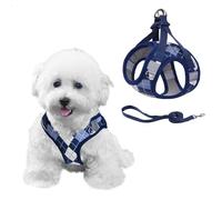 PawSailor No Pull Medium Dog Harness with Lead Set Adjustable Plaid Pattern Step in Mesh Padded Dog Vest Harness Escape Proof Reflective Safety Walk Night All Season Blue M