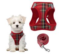 PawSailor Step in Dog Harness and Lead Set Adjustable No Pull Soft Mesh Padded Puppy Harness Reflective Plaid Pattern with Safety Buckle, Easy Walk Pet Vest for Small Dogs and Cats, Red M