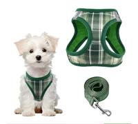 PawSailor Step in Dog Harness and Lead Set Adjustable No Pull Soft Mesh Padded Puppy Harness Reflective Plaid Pattern with Safety Buckle, Easy Walk Pet Vest for Small Dogs and Cats, Green M