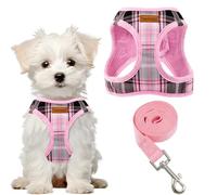 PawSailor Step in Dog Harness and Lead Set Adjustable No Pull Soft Mesh Padded Puppy Harness Reflective Plaid Pattern with Safety Buckle, Easy Walk Pet Vest for Small Dogs and Cats, Pink M