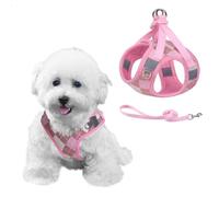 PawSailor Step-in Dog Harness Small Dog No Pull Puppy Harness Adjustable Reflective Plaid Easy Walk Lightweight Soft Mesh Pet Vest Harnesses with Lead for Puppies, Small Dogs, Cats, Pink 2XS