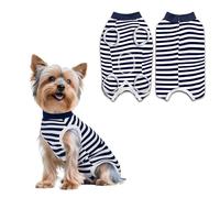 PawSailor Striped Dog Surgery Suit Female Male Dog Recovery Body Suit After Surgery, Soft Cotton Surgical Recovery Vest Pet Medical Shirt Button Closure, Wound Protection, Easy to Wear, Dark Navy S