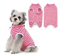 PawSailor Striped Dog Surgery Suit - Soft Cotton Recovery Body Suit After Surgery, Wound Protection, Easy to Wear, Pink L