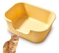 Pawsayes High Sided Cat Litter Tray Large Open Top Litter Box Deep Wall and Low Entry Splash Proof Kitty Litter Box for All Ages Cats (Yellow)