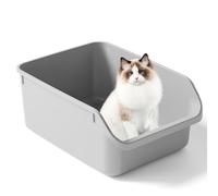 Pawsayes Open-Top Cat Litter Box,Litter Boxes for Cats, High Sides, Low Entry, Rectangular, Multiple Colors, Fits All Cat Sizes (Grey)