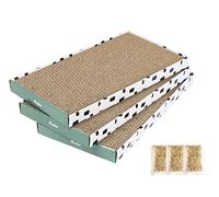 PAWSFANS Cat Scratcher Cardboard Scratch Pad with Box,Durable Corrugate Scratching Board Kitty Sofa Lounge Bed Reversible Catnip Included for Indoor Cats,Large (Box, 3pcs)
