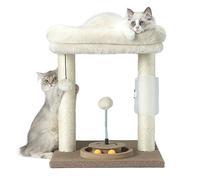 PAWSFANS Cat Tree Scratching Post,Small Cat Tower with Perch Bed Scratch for Indoor Cats and Kittens Scratcher.Track Toy Hanging Ball Bursh Beige