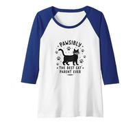 Pawsibly The Best Cat Parent Ever - Feline Lover Gift Raglan Baseball Tee, Women, Royal Blue/White, XL