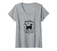 Pawsibly The Best Cat Parent Ever - Feline Lover Gift V-Neck T-Shirt, Women, Heather Grey, XL