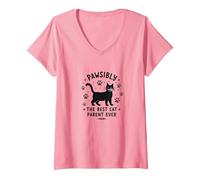 Pawsibly The Best Cat Parent Ever - Feline Lover Gift V-Neck T-Shirt, Women, Pink, XL