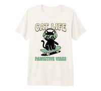 Pawsitive Vibes Cat Skateboard Music Lover Skateboarding Cat Premium T-Shirt