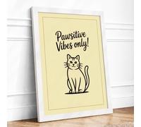 Pawsitive Vibes Only Typography Framed Wall Art Print A1 (84.1×59.4cm) White, Wall Decor for Living Room, Bedroom, Office & Home, Ready to Hang, Art Gift