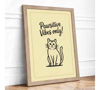 Pawsitive Vibes Only Typography Framed Wall Art Print A3 (42×29.7cm) Oak, Wall Decor for Living Room, Bedroom, Office & Home, Ready to Hang, Art Gift