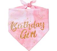 Pawskido Dog Bandana - Birthday Girl - Small to Medium Dogs - Cotton Blend - Pink with Gold Letters