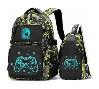 Pawsky Luminous Backpack School Backpack with USB Charging Port for Teen Boys, College School Bookbag Lightweight Laptop Bag with Sling Bag Set, Green