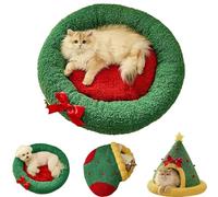 Pawsmas Christmas Tree Triangle Cat Cave Bed,Detachable and washable Warm Christmas Cat Tree Bed (Santa Sock, Trees, Round Beds) for cats and dogs to sleep, nap, hide, and play (A,M)