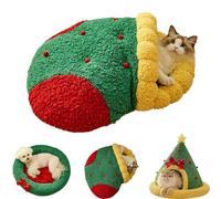 Pawsmas Christmas Tree Triangle Cat Cave Bed,Detachable and washable Warm Christmas Cat Tree Bed (Santa Sock, Trees, Round Beds) for cats and dogs to sleep, nap, hide, and play (B,M)