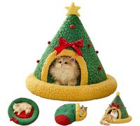 Pawsmas Christmas Tree Triangle Cat Cave Bed, Removable and Washable Winter Closed-Off Cat Bed, Suitable for Small Cats Dogs Pet to Sleep/Nap/Hide/Play (Triangular,Medium)