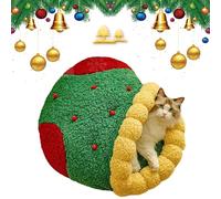 Pawsmas Christmas Tree Triangle Cat Cave Bed, Removable Winter Closed-Off Cats Bed, Soft Comfortable Xmas Cave for Cat to Sleep, Hide and Play (Santa Sock,S)
