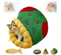 Pawsmas Christmas Tree Triangle Cat Cave Bed, Warm Christmas Cat Tree Bed, Foldable Washable Cozy Pet Nest, Removable, Holiday Home Décor for Cats & Small Pets (Green B, M)