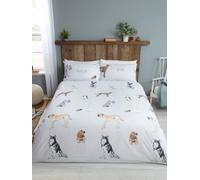 Pawsome Grey Duvet Cover Set, Bedding Set, Dogs, hand drawn, Double