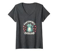 Pawsomeness Overload Cute Cat Paw V-Neck T-Shirt, Women, Dark Heather Grey, S