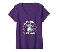 Pawsomeness Overload Cute Cat Paw V-Neck T-Shirt, Women, Purple, S