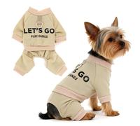 Pawstrip Warm Dog Winter Coat with Built-in Leash Ring, Fleece 4-Legged Jumpsuit for Small Dogs, Cute Let's Go Print Puppy Clothes, Cold Weather Outfit Boy Girl