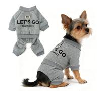 Pawstrip Warm Dog Winter Coat with Built-in Leash Ring, Fleece 4-Legged Jumpsuit for Small Dogs, Cute Let's Go Print Puppy Clothes, Cold Weather Outfit Boy Girl