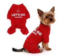 Pawstrip Warm Dog Winter Coat with Built-in Leash Ring, Fleece 4-Legged Jumpsuit for Small Dogs, Cute Let's Go Print Puppy Clothes, Cold Weather Outfit Boy Girl