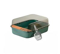 PAWSWARE Medium Cat Litter Tray with High Sides Splash Proof Design - Semi Enclosed Pet Toilet with Anti Tracking Easy Clean Surface - Durable Non Toxic Plastic Litter Box with Scoop (Retro Green)