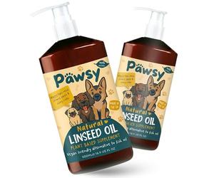PAWSY Plant-Based Linseed Oil for Dogs | 100% Cold-Pressed Flaxseed Oil | Rich in Omega 3, 6 & 9 | Supports Itchy Skin, Glossy Coat & Heart Health | Vegan-Friendly | Made in the UK (2 x 500ml)
