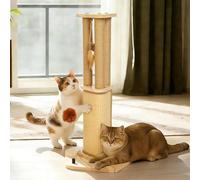 Pawtasy 67cm Cat Scratching Post for Indoor Cats | Pentagonal Anti-Tip Base 360° Sisal Scratcher with Interactive Toys for Large Cats & Multi-Cat Households