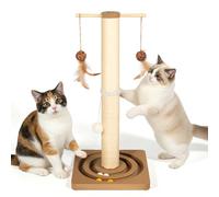 Pawtasy Cat Scratching Post with Track Balls Toy, 64cm Tall Scratch Post for Indoor Cats, Sturdy Thickened Square Base Cat Scratcher with Hanging Plush & Balls for Kittens and Adult Cat