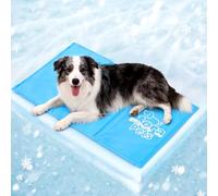 Pawtasy Large Dog Cooling Mat 90x50cm, Self Cooling Pad with Non-Toxic Sponge-Gel, Waterproof & Scratch-Resistant Heavy Duty Oxford, Foldable Cool Bed for Golden Retriever & Lab, Travel Blue