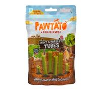 Pawtato Vegan Dog Chews Mint & Parsley Tubes. Natural rawhide alternative dog treat. Low fat, plant based, hypoallergenic, sweet potato and rice chews, 90g