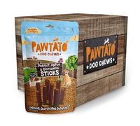 Pawtato Vegan Dog Sticks - Peanut, Apple & Cinnamon (6 x 120g) - Hypoallergenic Low Fat, Plant-Based Chews for Training & Reward | Sweet Potato & Rice Rawhide-Free Treats