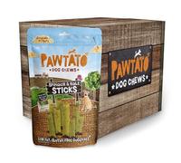 Pawtato Vegan Dog Sticks - Spinach & Kale (6 x 120g) - Hypoallergenic Low Fat, Plant-Based Chews for Training & Reward | Sweet Potato & Rice Rawhide-Free Treats