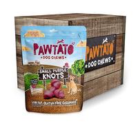Pawtato Vegan/Plant Based Purple Knot Shaped Dog Chews (6 x 150g) ❘ Natural Dog Training Treats Made With 87% Sweet Potato, Rice, and Brewer’s Yeast For Energy, Ideal Vegan Treats For Dogs & Puppies