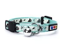 Pawtitas Glow In The Dark Cat Collar Kitten Collar with Safety Buckle and Removable Bell - Teal