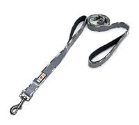 PAWTITAS Puppy Dog Training Double Handle Reflective Lead | Reflective Short Dog Lead for Training | Hands Free Running Dog Lead | 1.8 M Reflective Dog Lead Comfortable Padded Handle - Grey Camo Lead