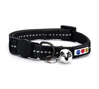 Pawtitas Recycled Cat Collar with Reflective Stitched and Safety Buckle Removable Bell Reflective Cat Breakaway Collar Made from Plastic Bottles Collected from Oceans - Black Sea Cat Collar.