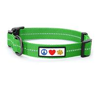 Pawtitas Recycled Dog Collar with Reflective Stitched Puppy Collar Made from Plastic Bottles Collected from Oceans Medium Earth Green