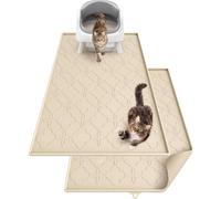 Pawtners 2 Packs Cat Litter Mat, Extra Large 42" x 30" Silicone Waterproof Litter Trapping Mat for Scatter Control, Soft on Kitty Paws, Non-Slip Easy to Clean, Beige