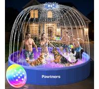 Pawtners 94" Foldable Dog Pool with Sprinkler & RGB LED Light, Collapsible Hard Plastic Swimming Pool for Small Large Dogs Cats and Kids, Portable Pet Bathing Tub Wading Pool for Backyard Camping Blue