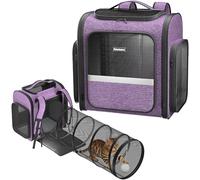 Pawtners Cat Carrier Backpacks with Expandable Cat Play Tunnel, Airline Approved Pet Backpack for Small Dogs & Large Cats Up to 25 Lbs, Foldable Cat Travel Carrier for Vet Hiking Camping-Purple