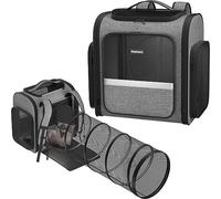 Pawtners Cat Carrier Backpacks with Expandable Cat Play Tunnel, Airline Approved Pet Backpack for Small Dogs & Large Cats Up to 25 Lbs, Foldable Cat Travel Carrier for Vet Hiking Camping-Grey